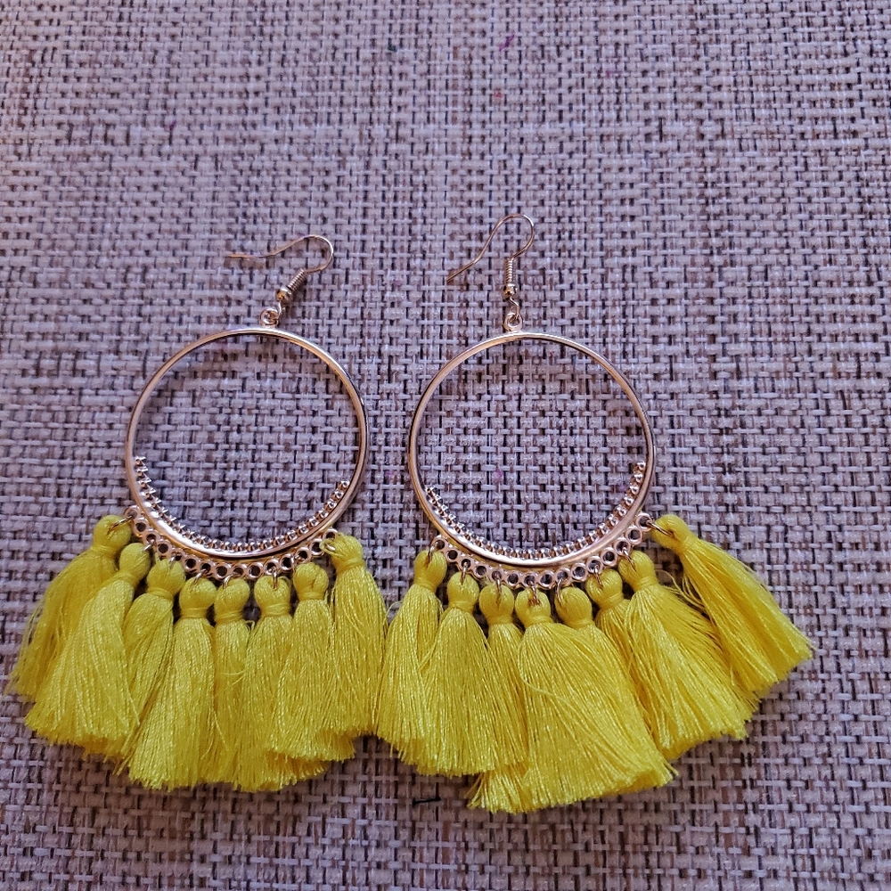 Yellow tassel earrings